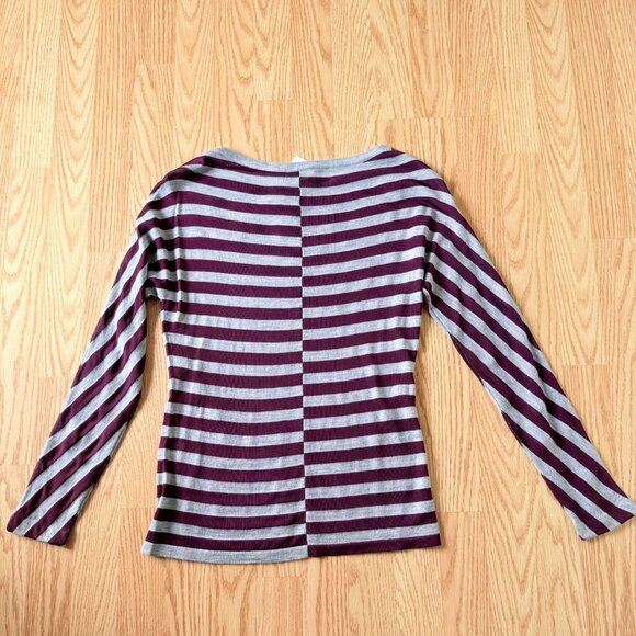 Jason Wu Striped Knit Top Size Small Burgundy Red Gray Long Sleeve NWT Parisian - Picture 5 of 10